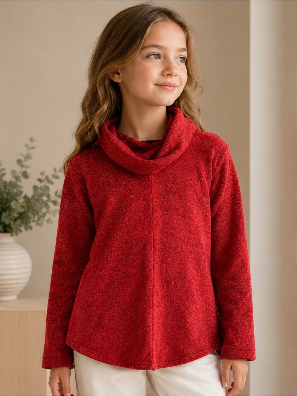 Amy Byer Red Cowl Neck Long Sleeve Top Girls Size Large 14
